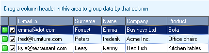 email merge database info