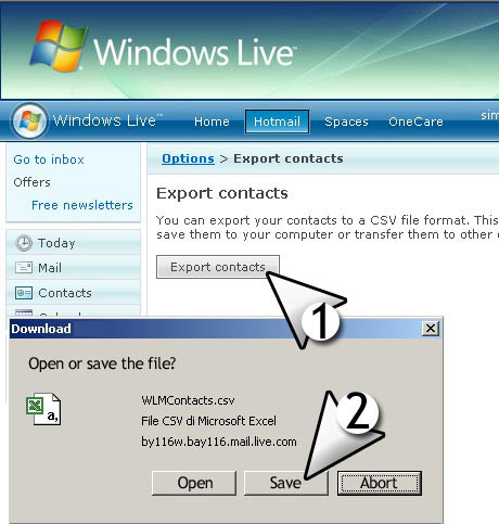 importer msn live contacts email list with CSV file format