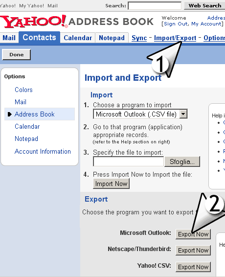 exporter yahoo contacts with csv fomat