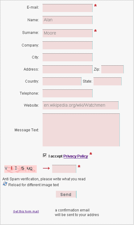 Free captcha double optin form mail screenshot